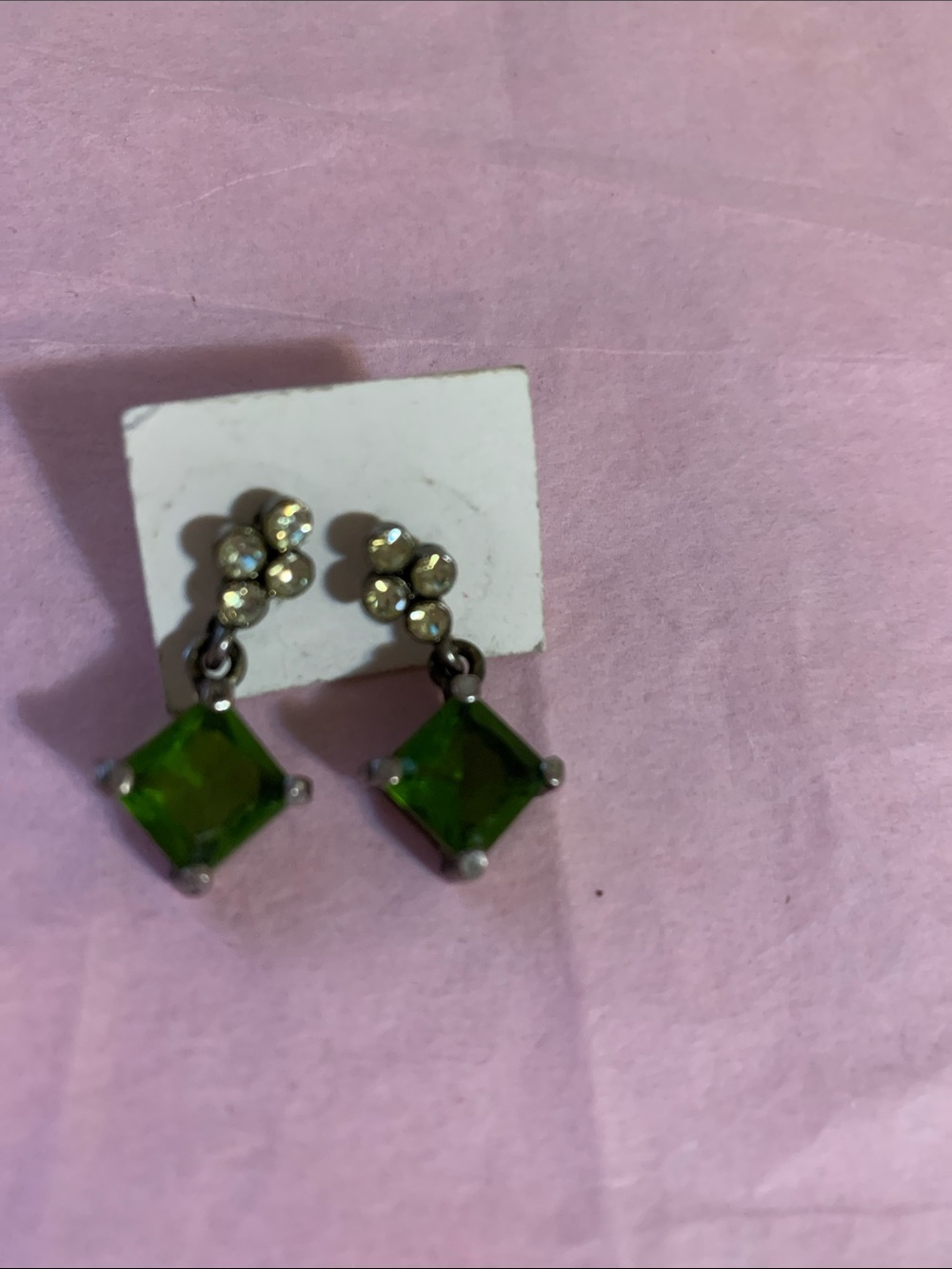 Green Square Crystal Drop Earrings - Women's Jewelry